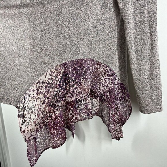 LOGO by Lori Goldstein Space Dye Cardigan with Pleated Chiffon Trim Size Medium - Picture 5 of 9